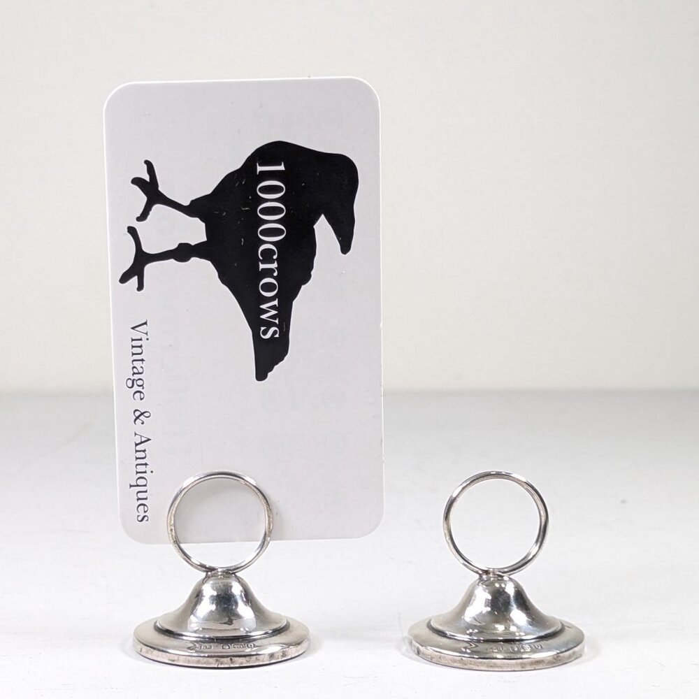 1913 Minimalist Sterling Silver Place card holder set of 2, English Hallmarked